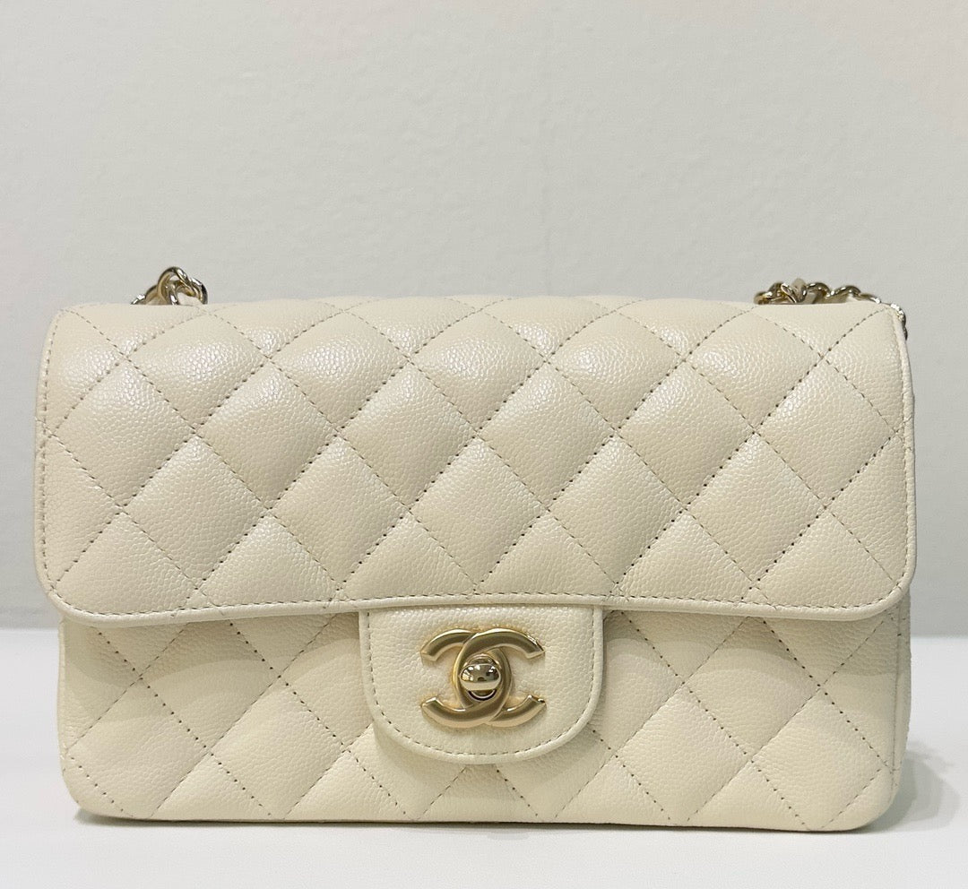 Chanel Mini Rectangle Caviar Lvory 17C GHW