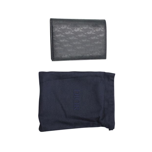 DIOR Oblique Bi-Fold Cardholder in Navy Leather