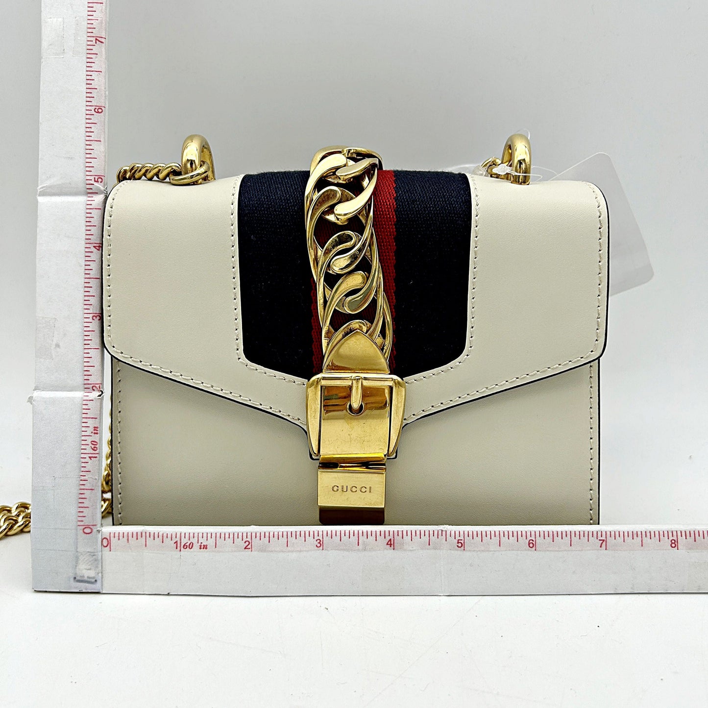 Gucci White Leather Vintage Web Mini Sylvie Chain Shoulder Bag guht