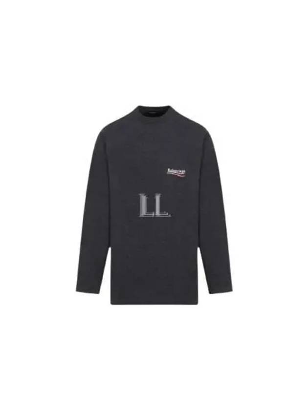 Luxury Balenciaga  Embroidered Logo Cotton Long Sleeve T-Shirt Grey