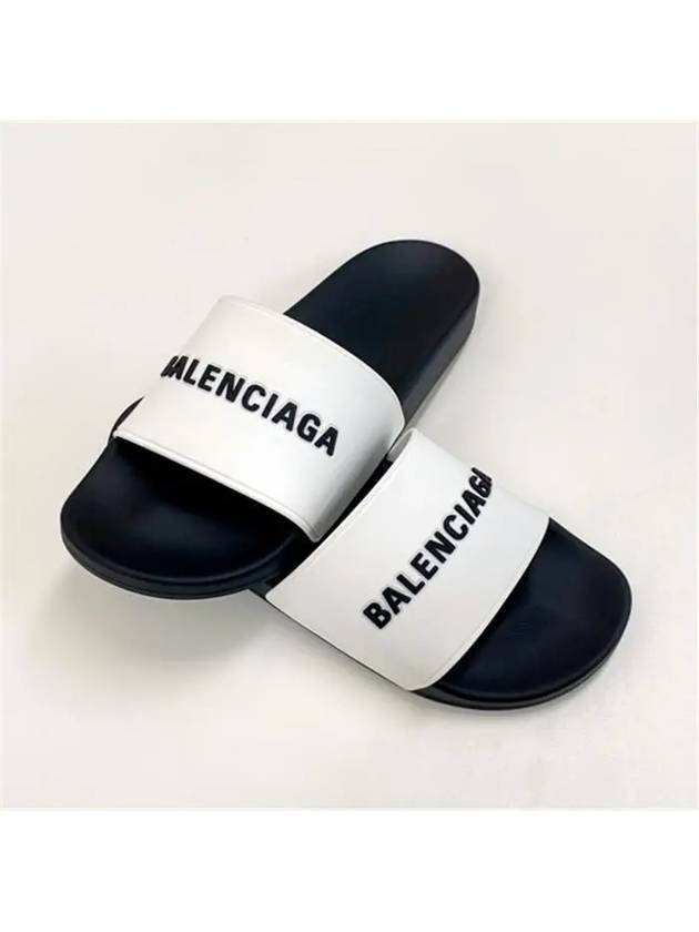 Luxury Balenciaga  Logo Pool Slippers White