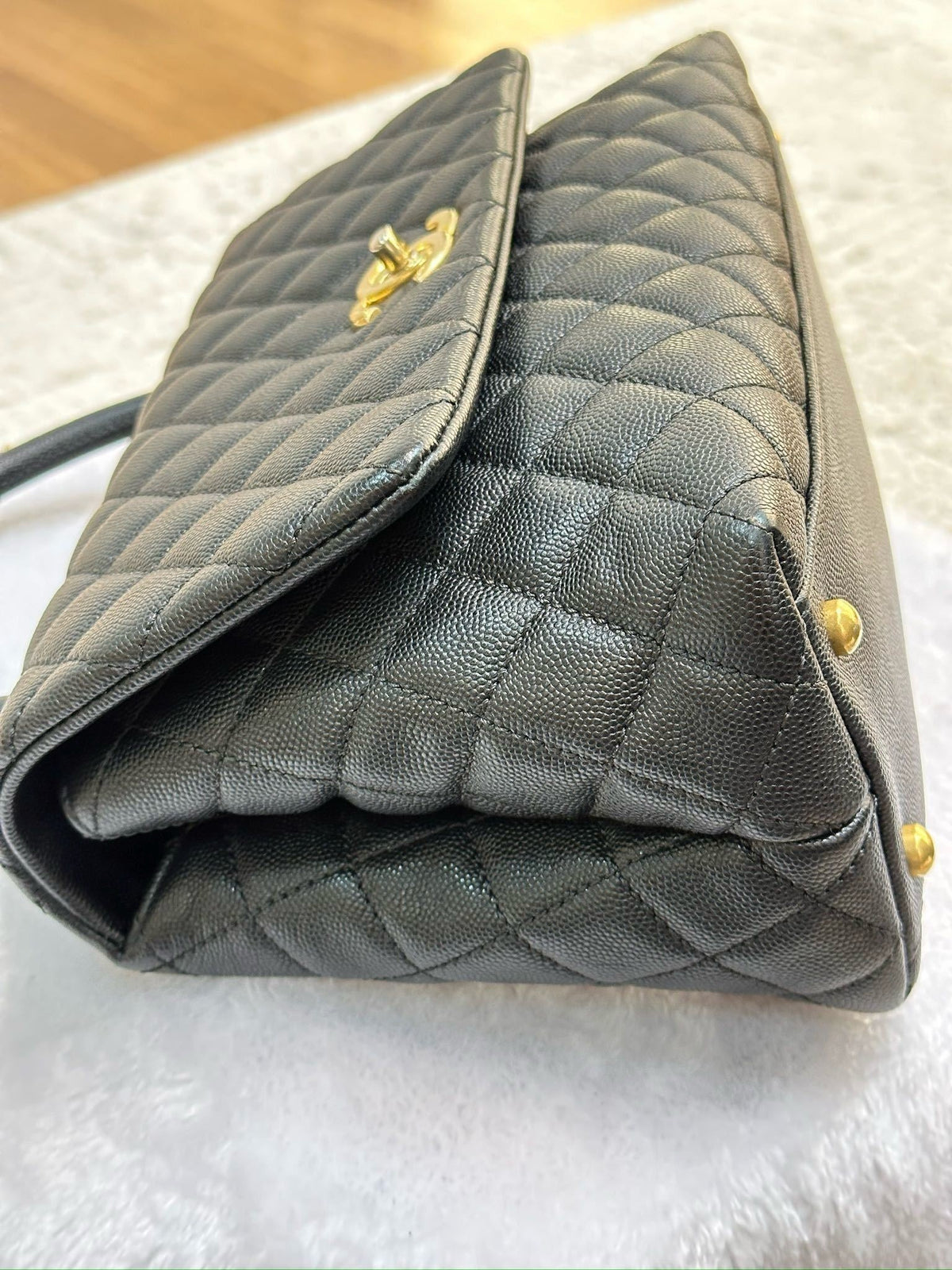 Chanel Medium Caviar Quilted Coco Handle Flap Black GHW