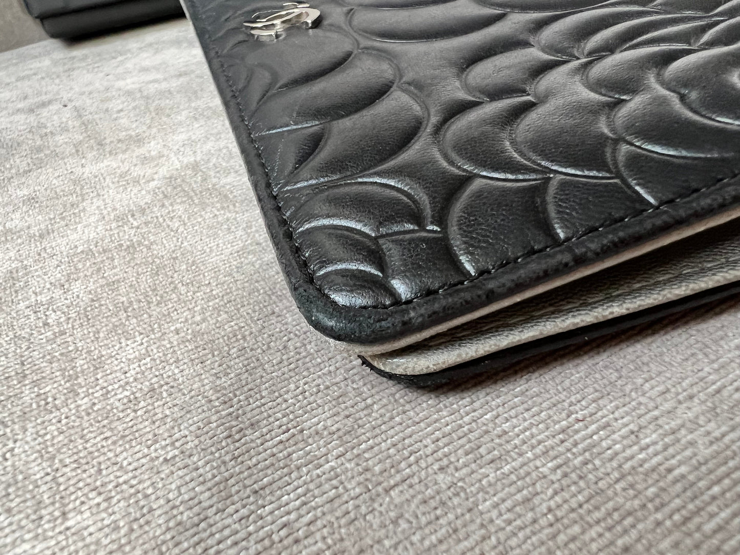 Chanel Black Lambskin Camellia Flap Wallet