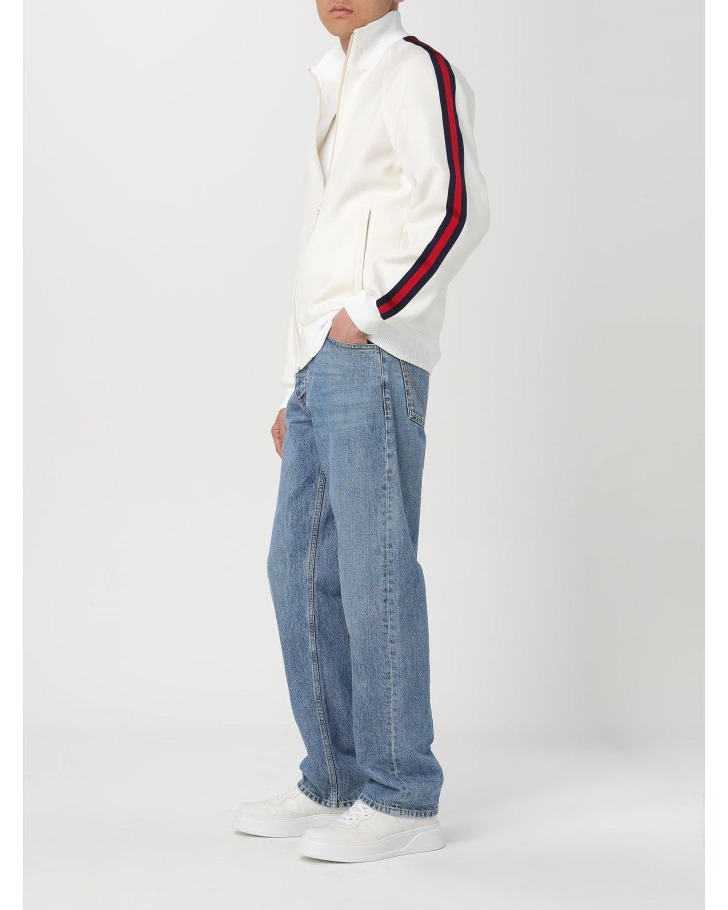 Gucci ZipUp Track Jacket with Side Stripes Men White Sweatshirts & Hoodies