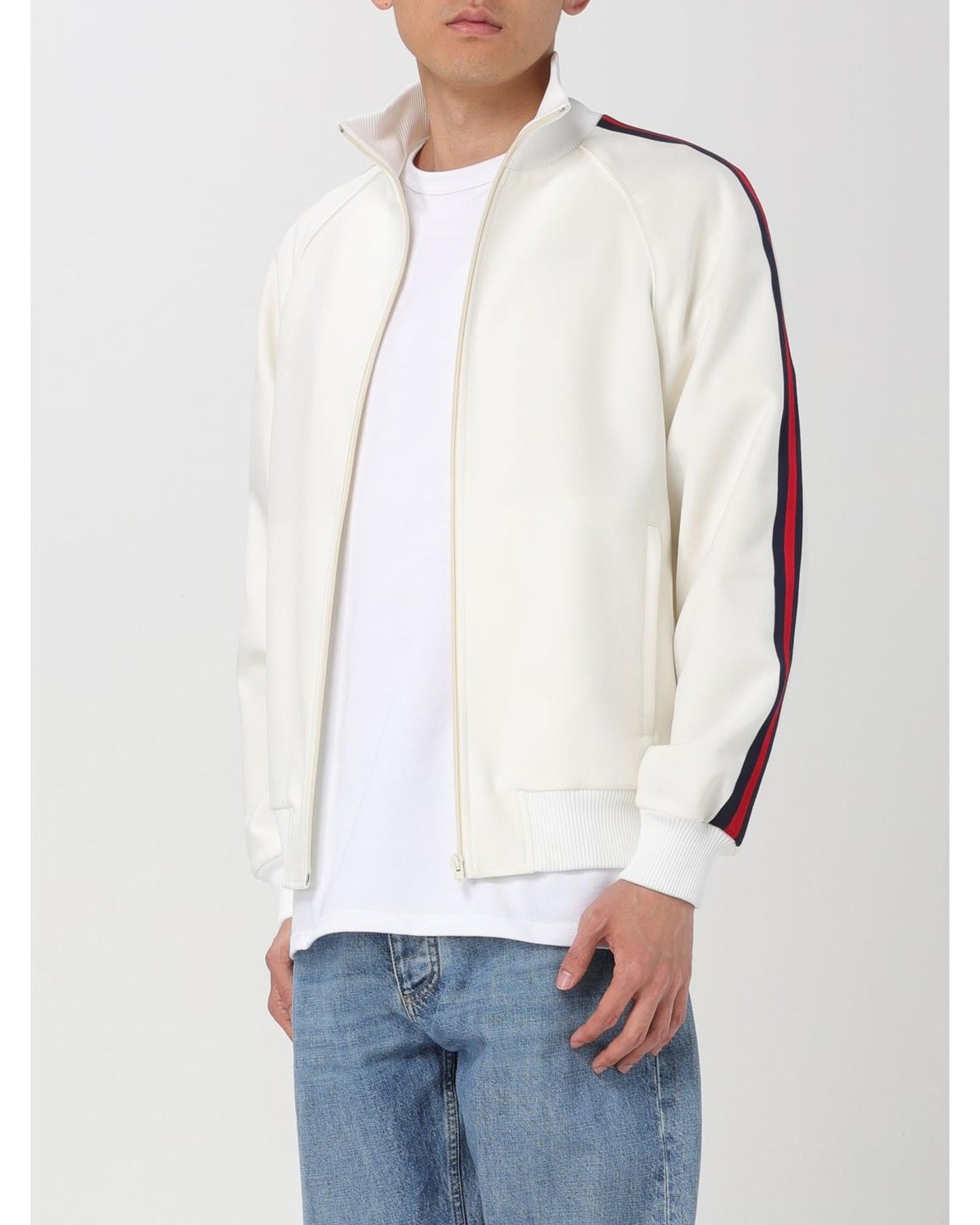 Gucci ZipUp Track Jacket with Side Stripes Men White Sweatshirts & Hoodies