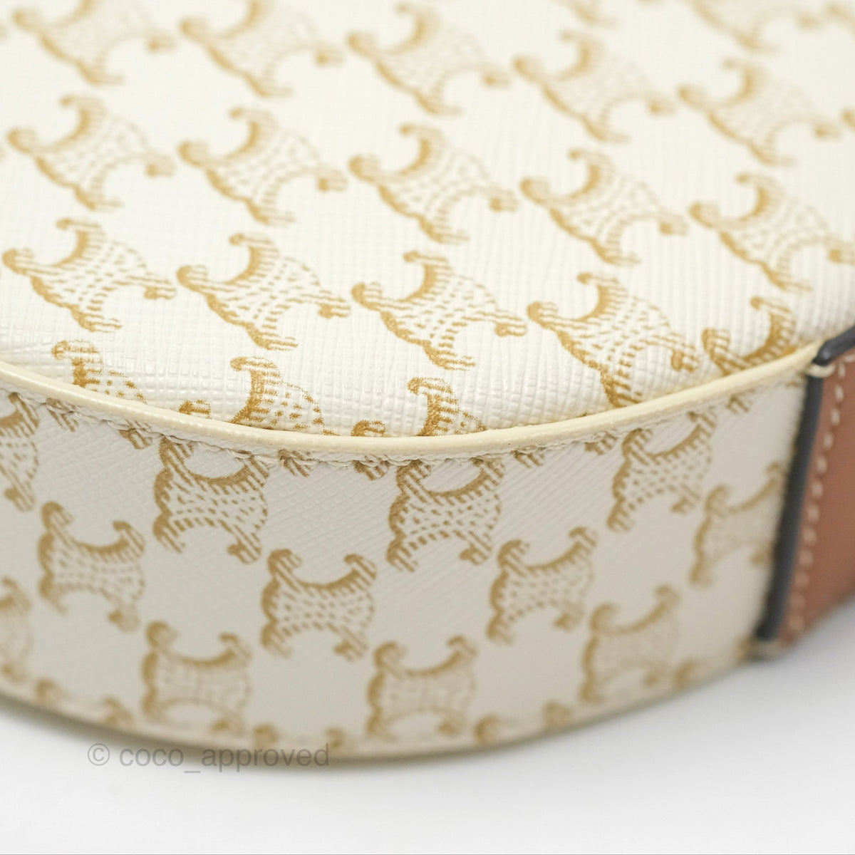 Celine Round Purse on Strap Triomphe Canvas White Tan