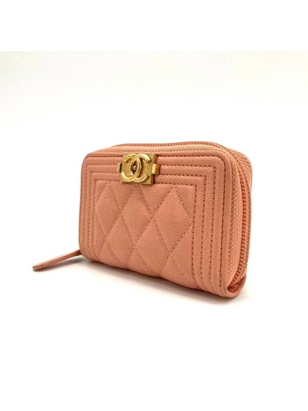 Boy caviar gold card wallet zipper milk pink Chanel