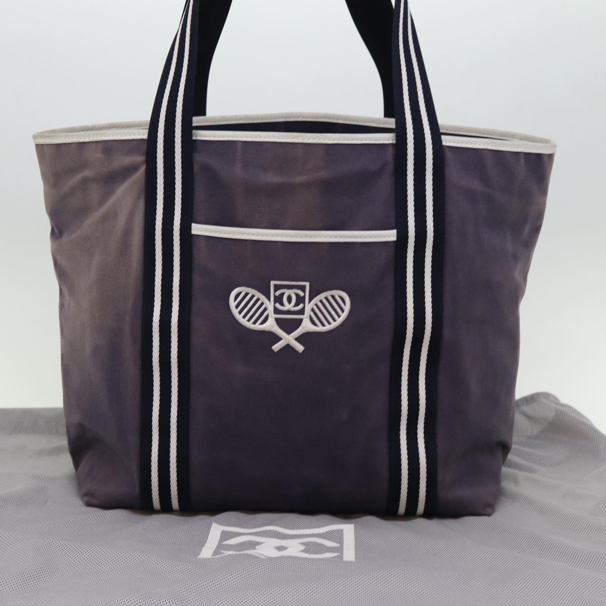 CHANEL Sports Line Tote Bag Canvas Purple CC Auth 76725