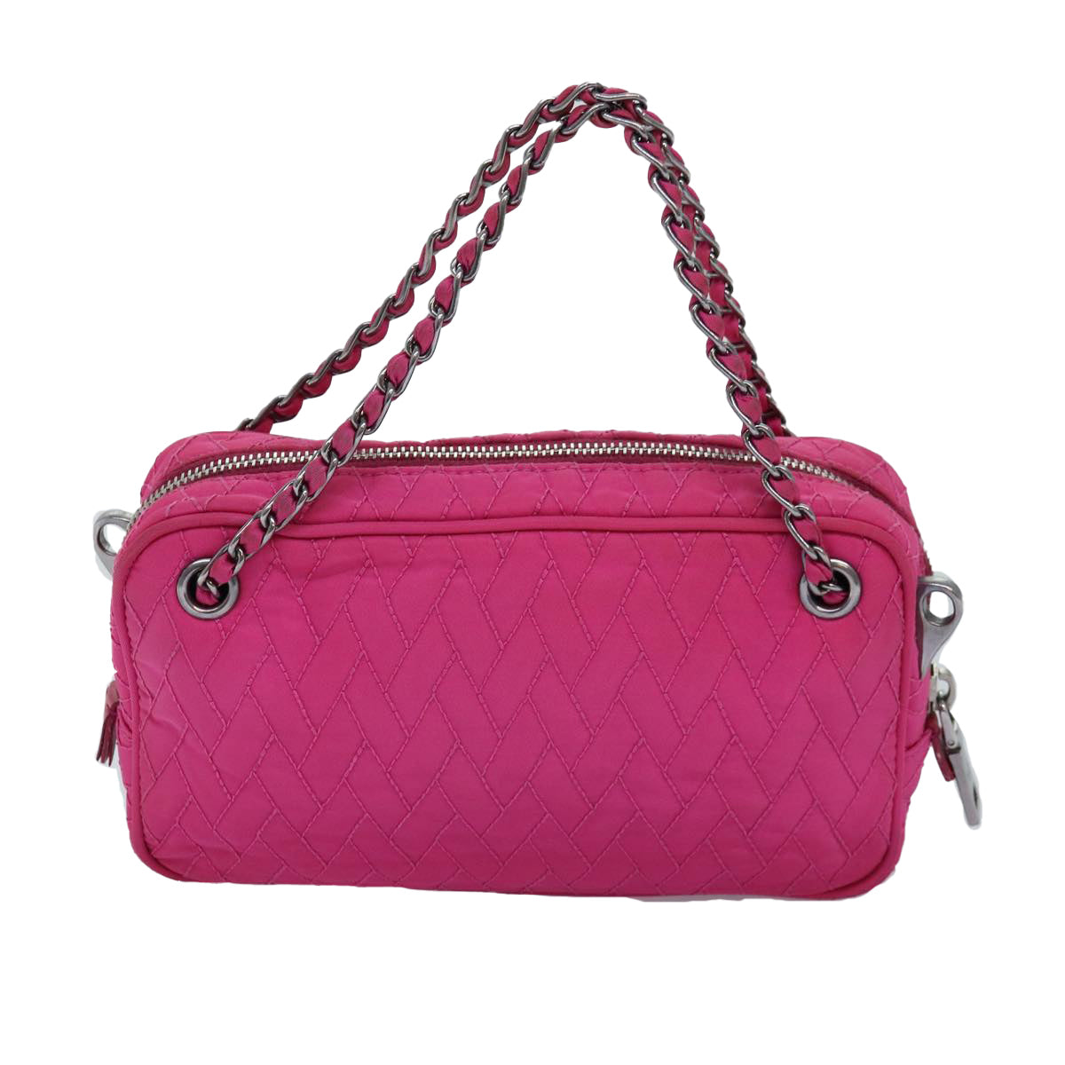 PRADA Chain Hand Bag Nylon Pink Auth 76979