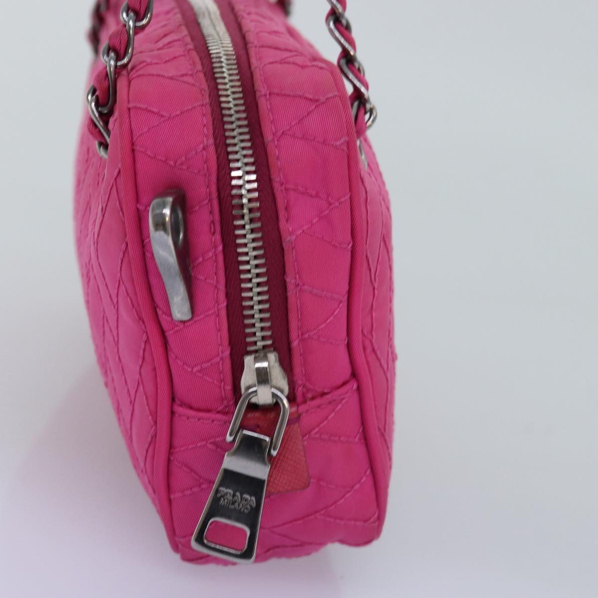 PRADA Chain Hand Bag Nylon Pink Auth 76979