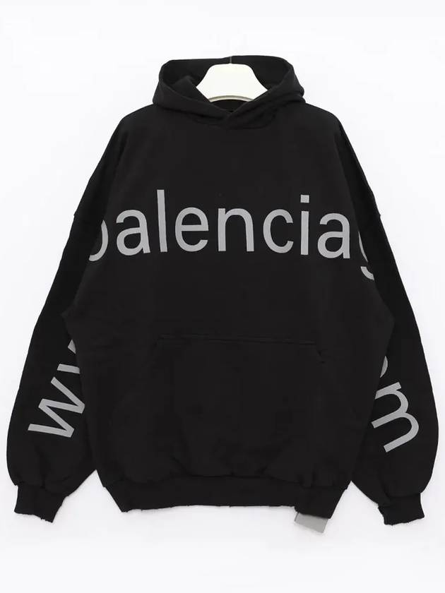 Luxury Balenciaga  Logo Print Cotton Hoodie Black