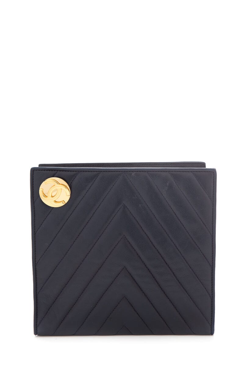 Chanel 1989-91 Navy Chevron Lambskin HandBag