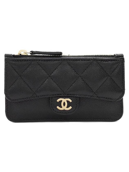 Classic Caviar Gold Hardware Zipper Card Wallet Black Chanel