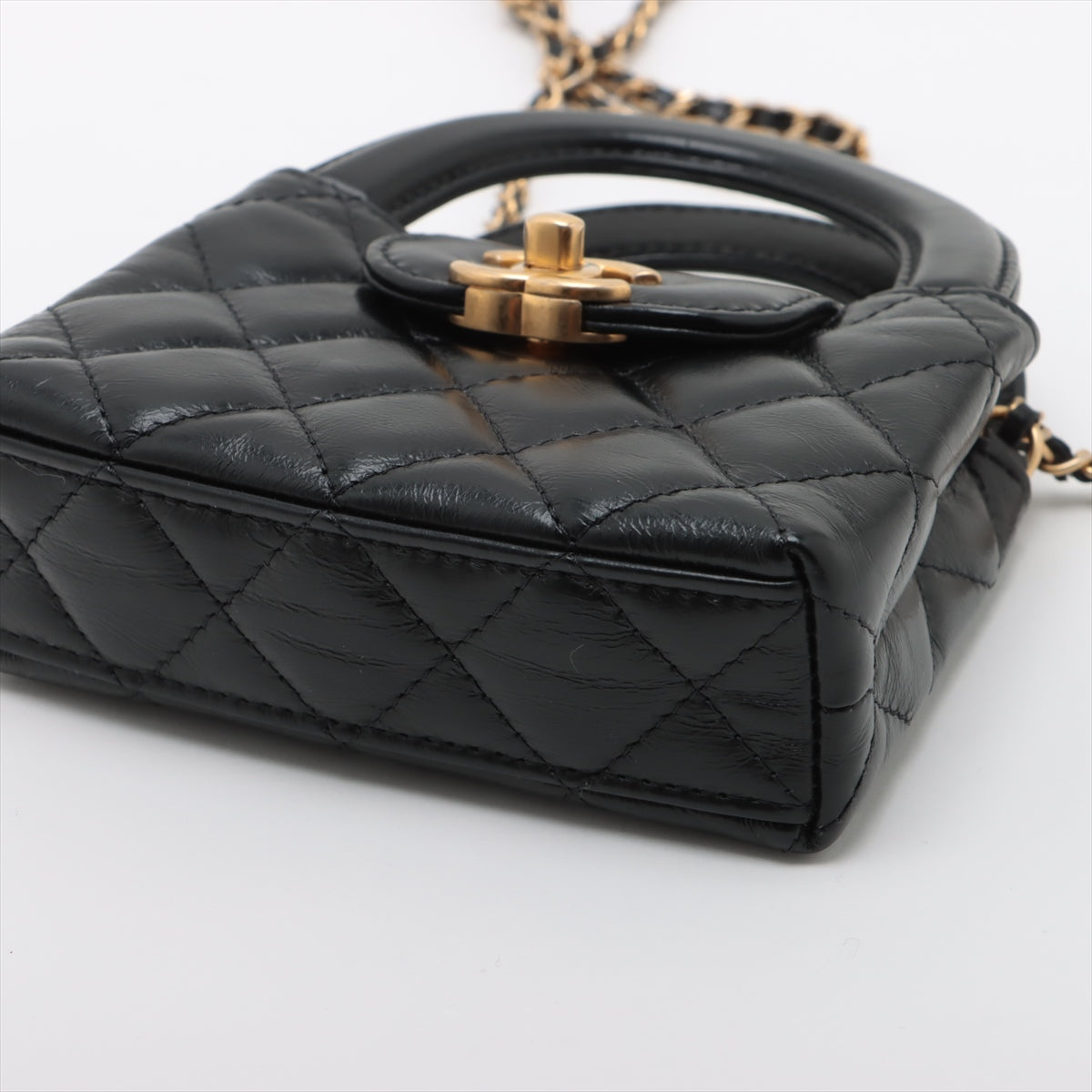 Chanel Mattress Leather 2WAY Shoulder Bag Black Gold  AP3435