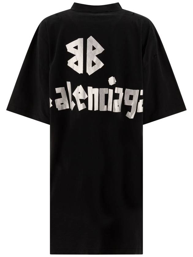 Luxury Balenciaga  Logo Print T-Shirt Short Dress Black