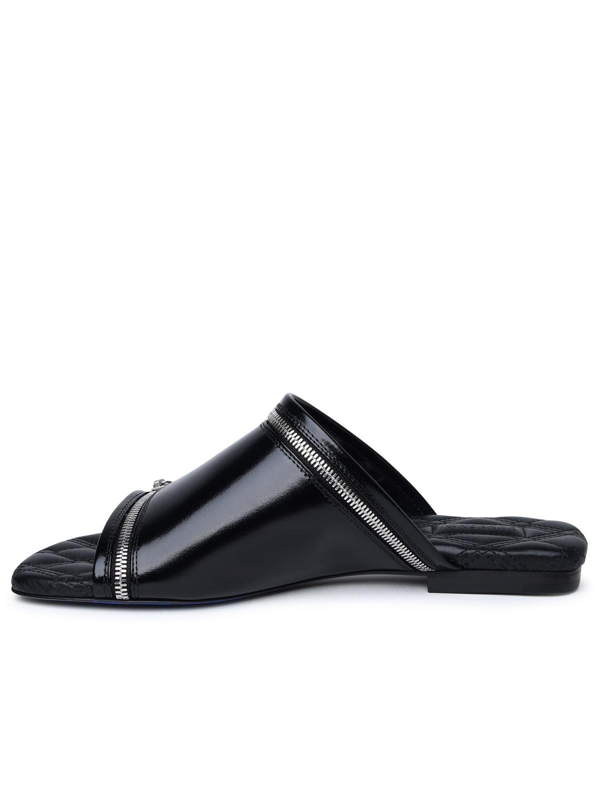 Burberry Black Leather Slippers Woman