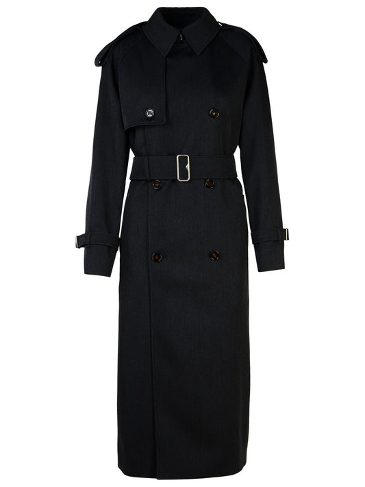 Burberry Grey Wool Long Trench Coat Woman