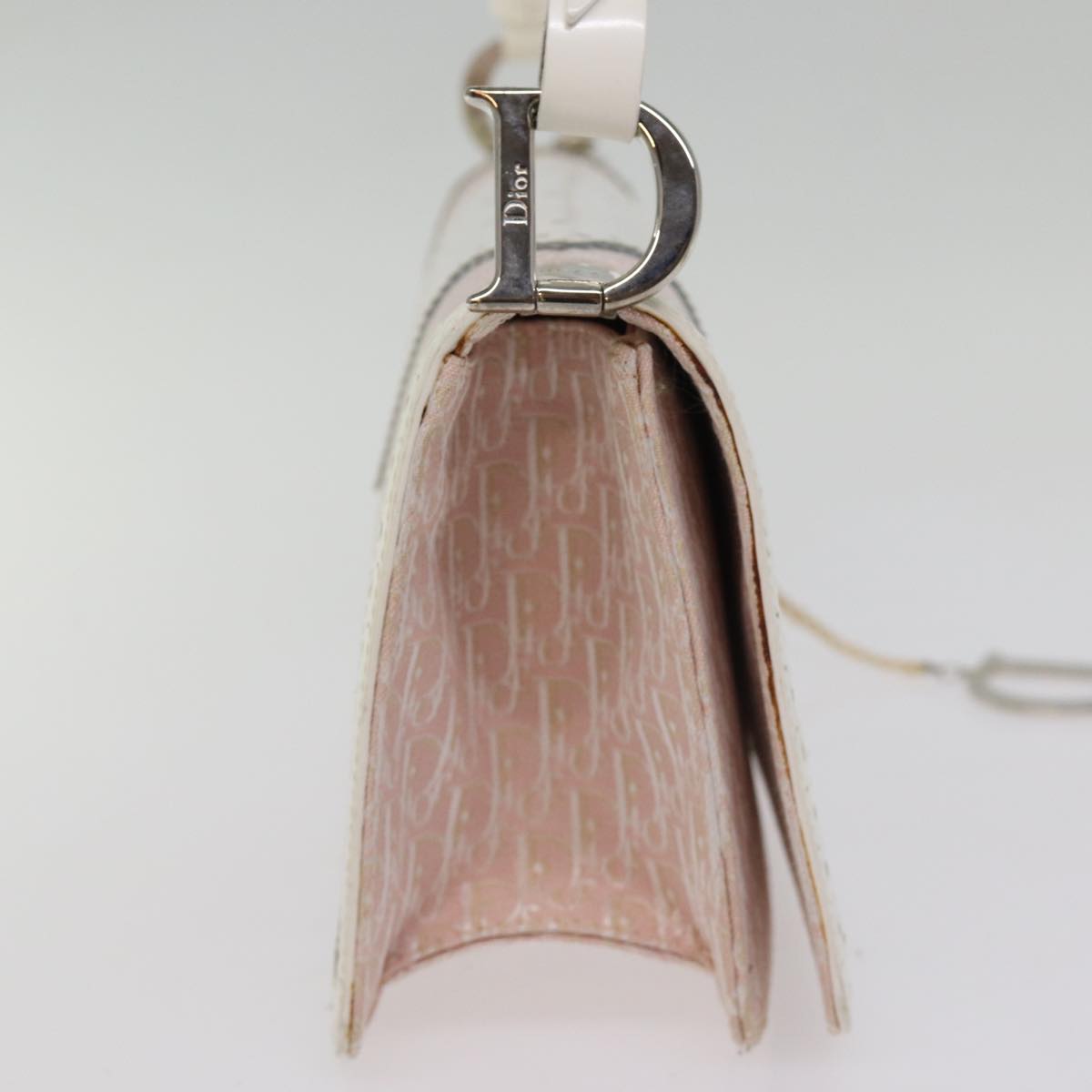 CHRISTIAN DIOR Trotter Canvas Shoulder Bag Pink Auth 77002A