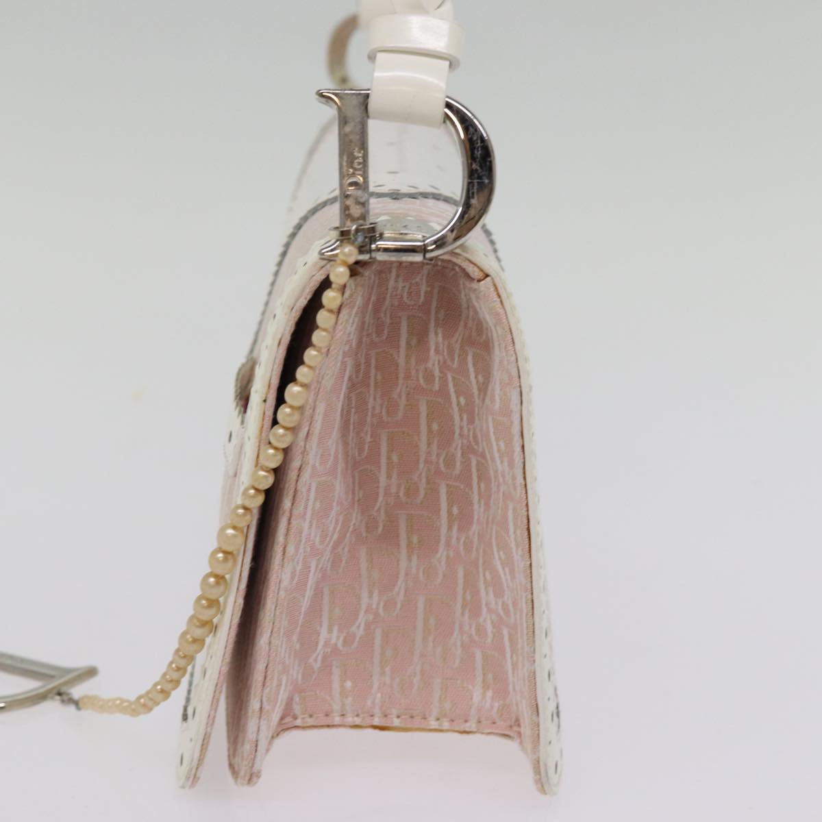 CHRISTIAN DIOR Trotter Canvas Shoulder Bag Pink Auth 77002A