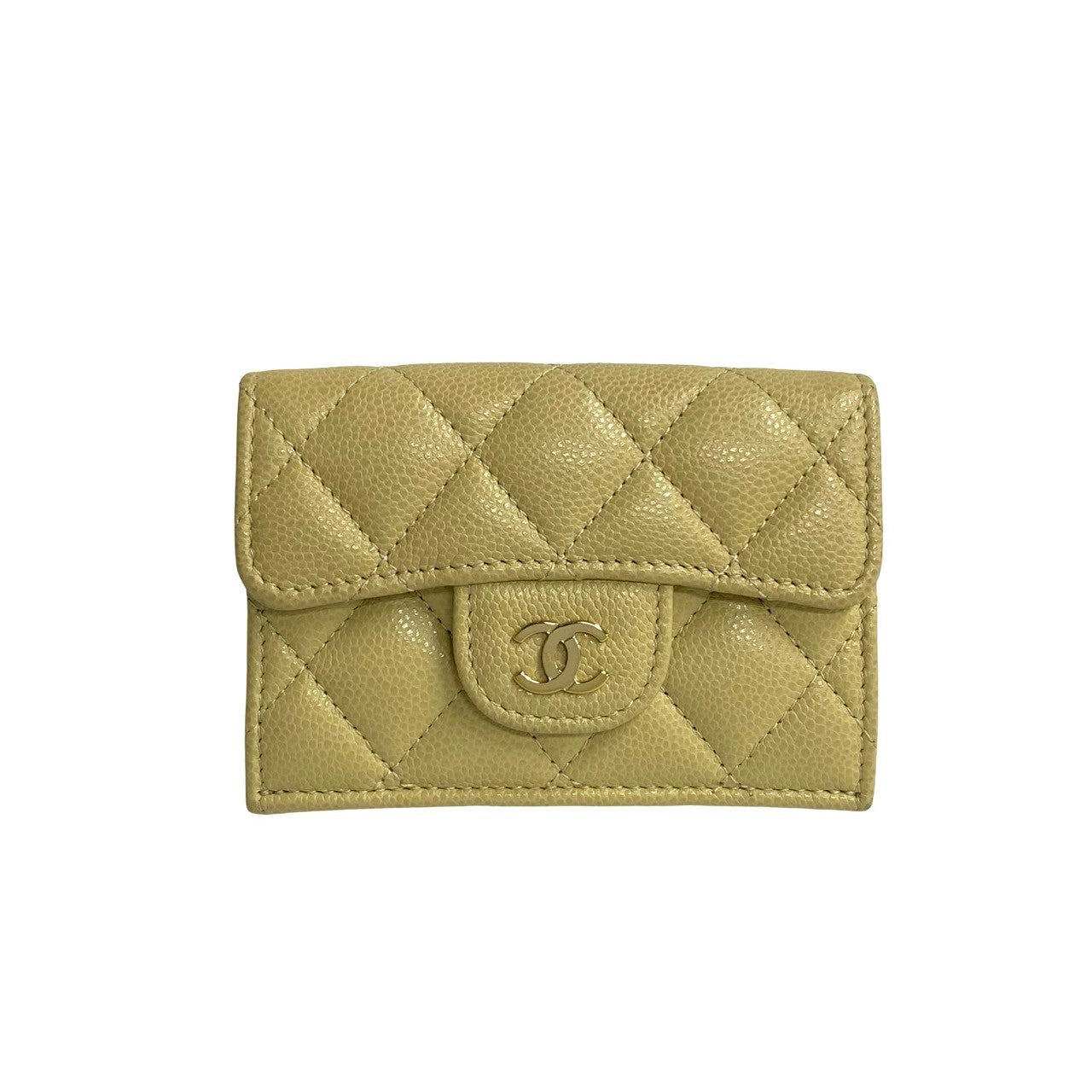 CHANEL Tri-fold wallet leather beige Caviar skin