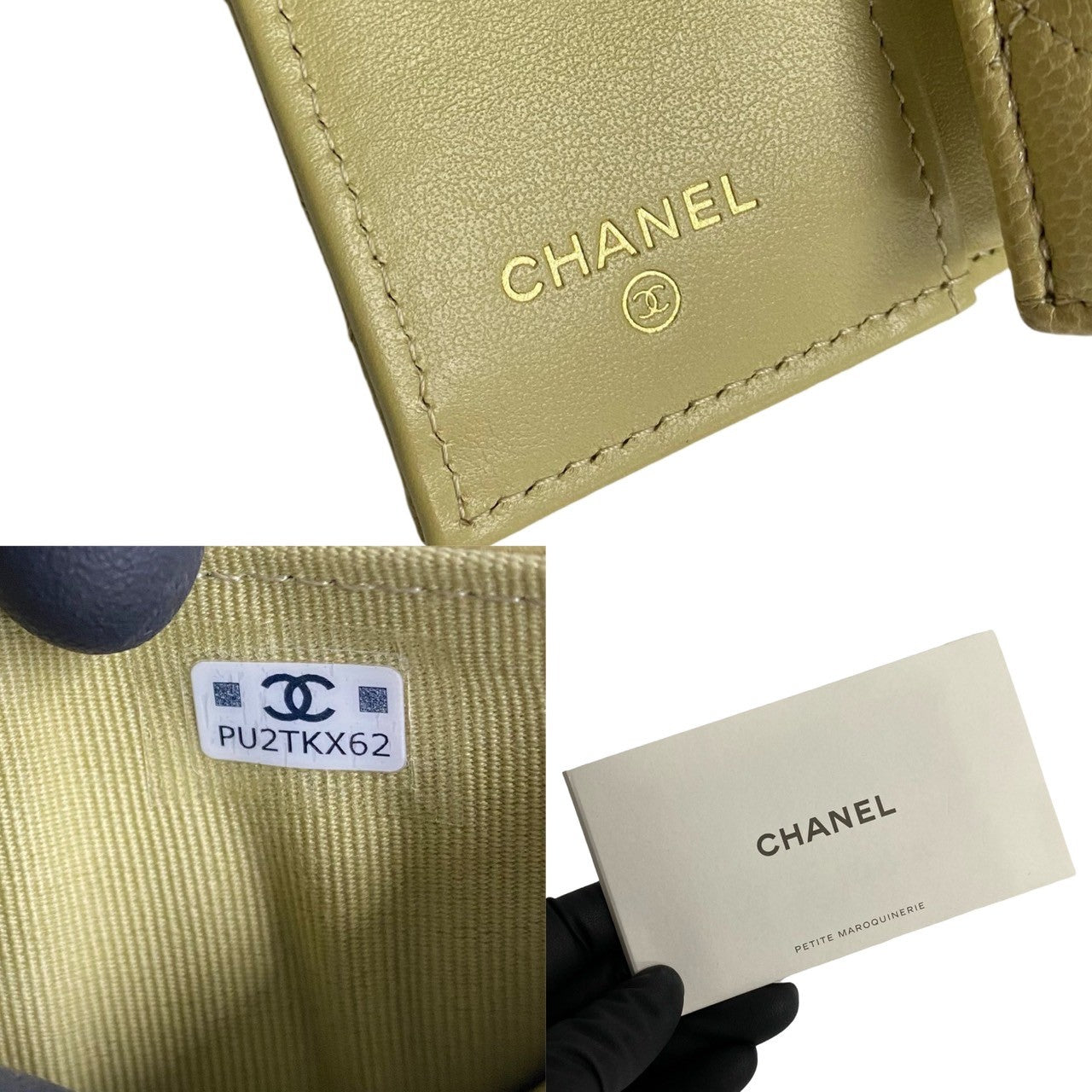 CHANEL Tri-fold wallet leather beige Caviar skin