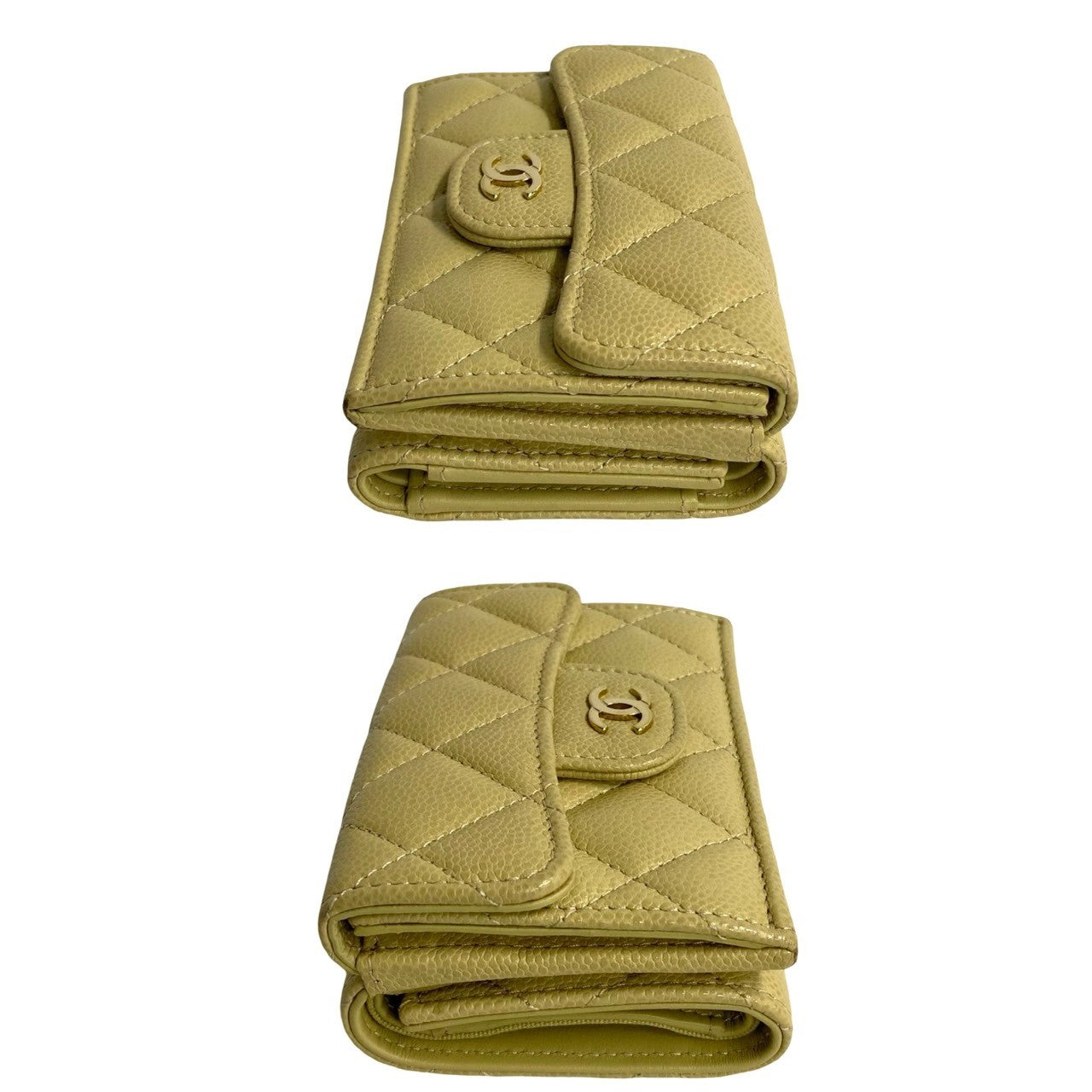 CHANEL Tri-fold wallet leather beige Caviar skin
