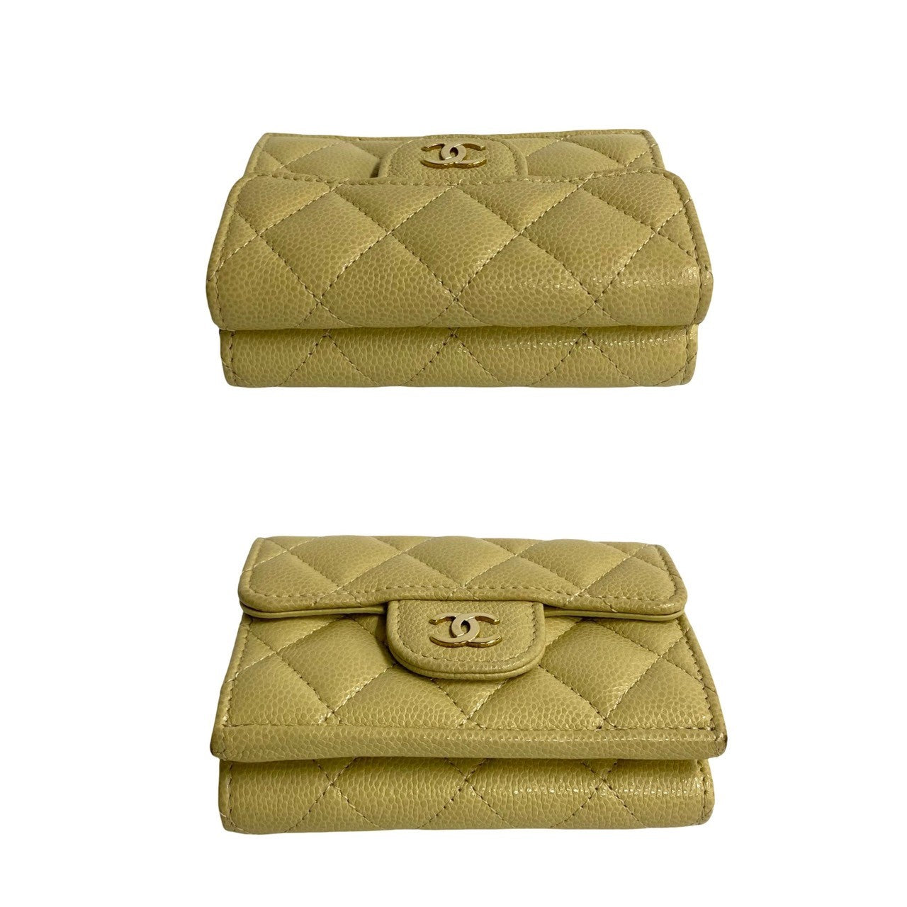 CHANEL Tri-fold wallet leather beige Caviar skin