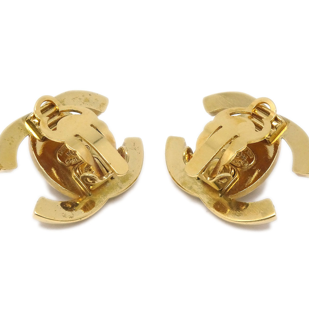 Chanel 1995 Crystal & Gold CC Turnlock Earrings Clip-On Large
