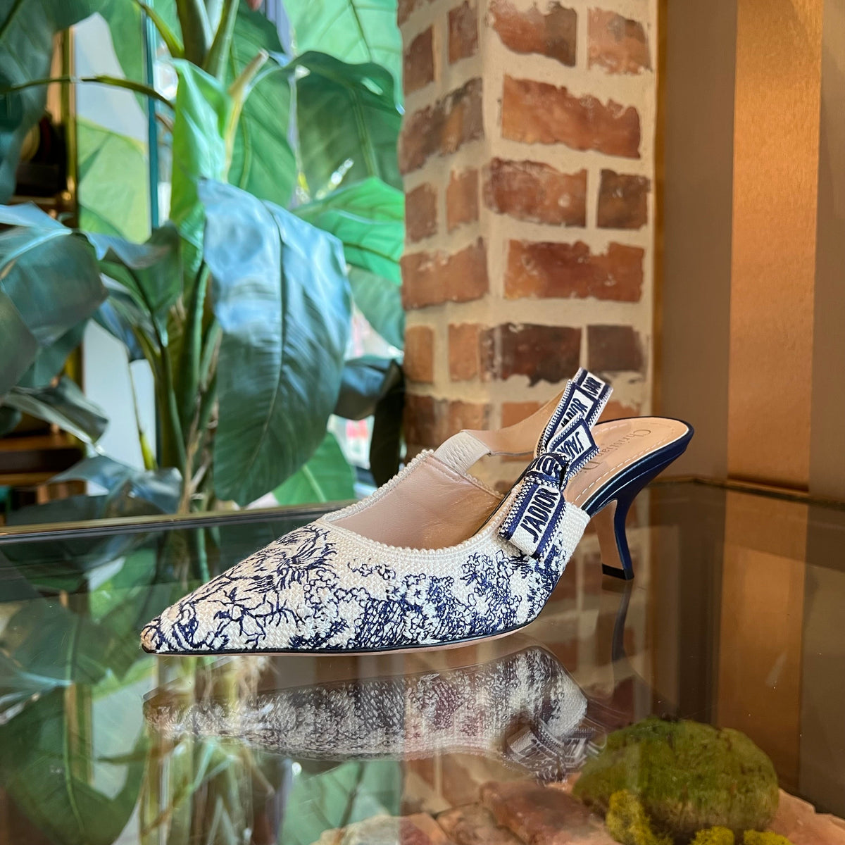 DIOR J'Adior Deep Blue Cotton Embroidered Toile de Jouy Scotland Motif Slingback Pump SZ40(10US)