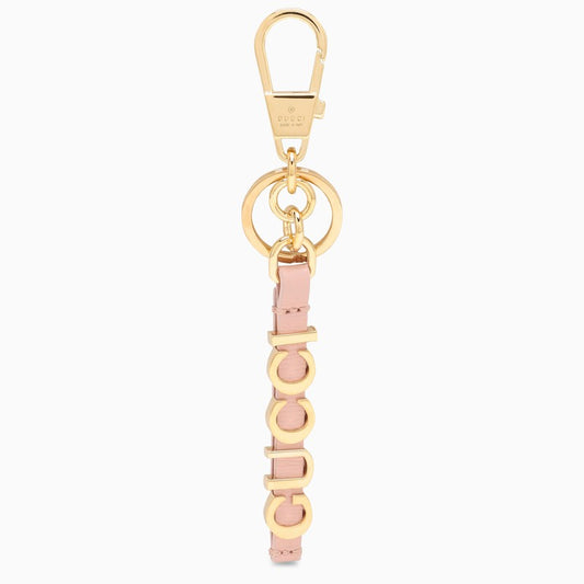 Gucci Pink And Gold Leather Keyring With Logo Women
