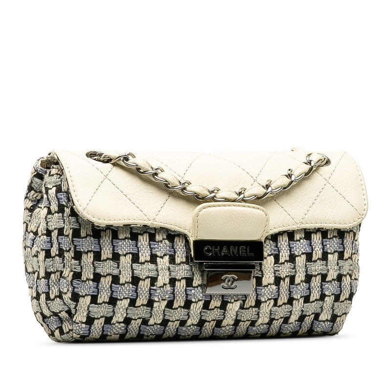 CHANEL CHANEL WILDSTETCH COCOMARK SHOLDER BAG WOOL/LEADER BLUE WHITE LADY'S WILDSTETCH PARIS MARKET SHOP