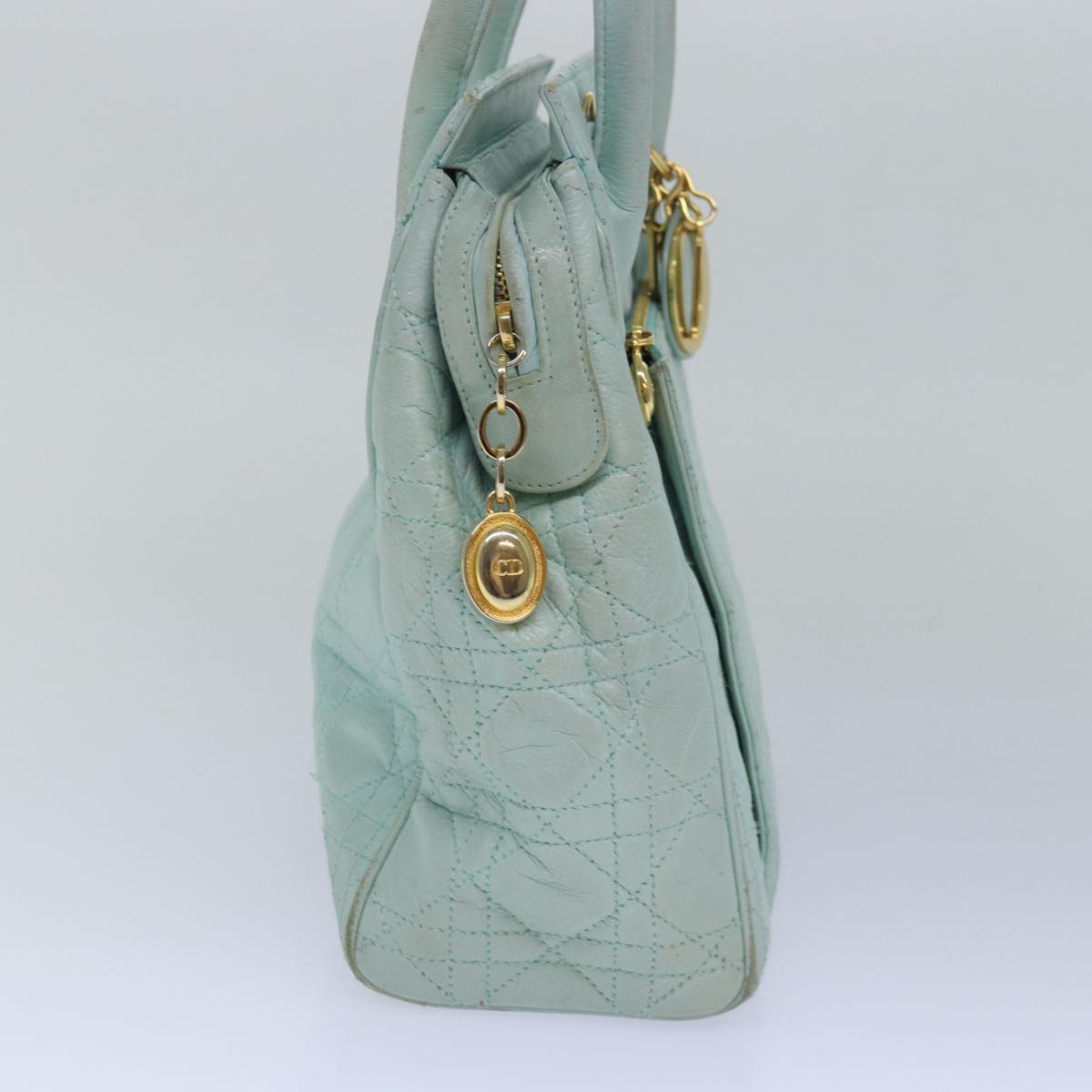 CHRISTIAN DIOR Canage Hand Bag Leather 2way Green Auth 77650