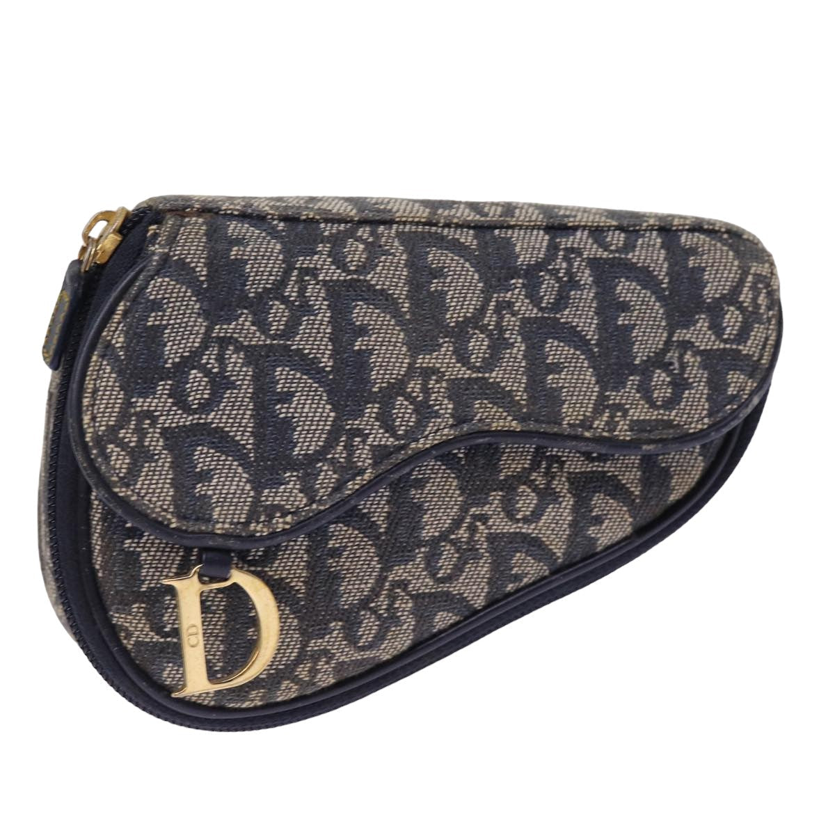 CHRISTIAN DIOR Trotter Canvas Saddle Accessory Pouch Navy Auth 77695
