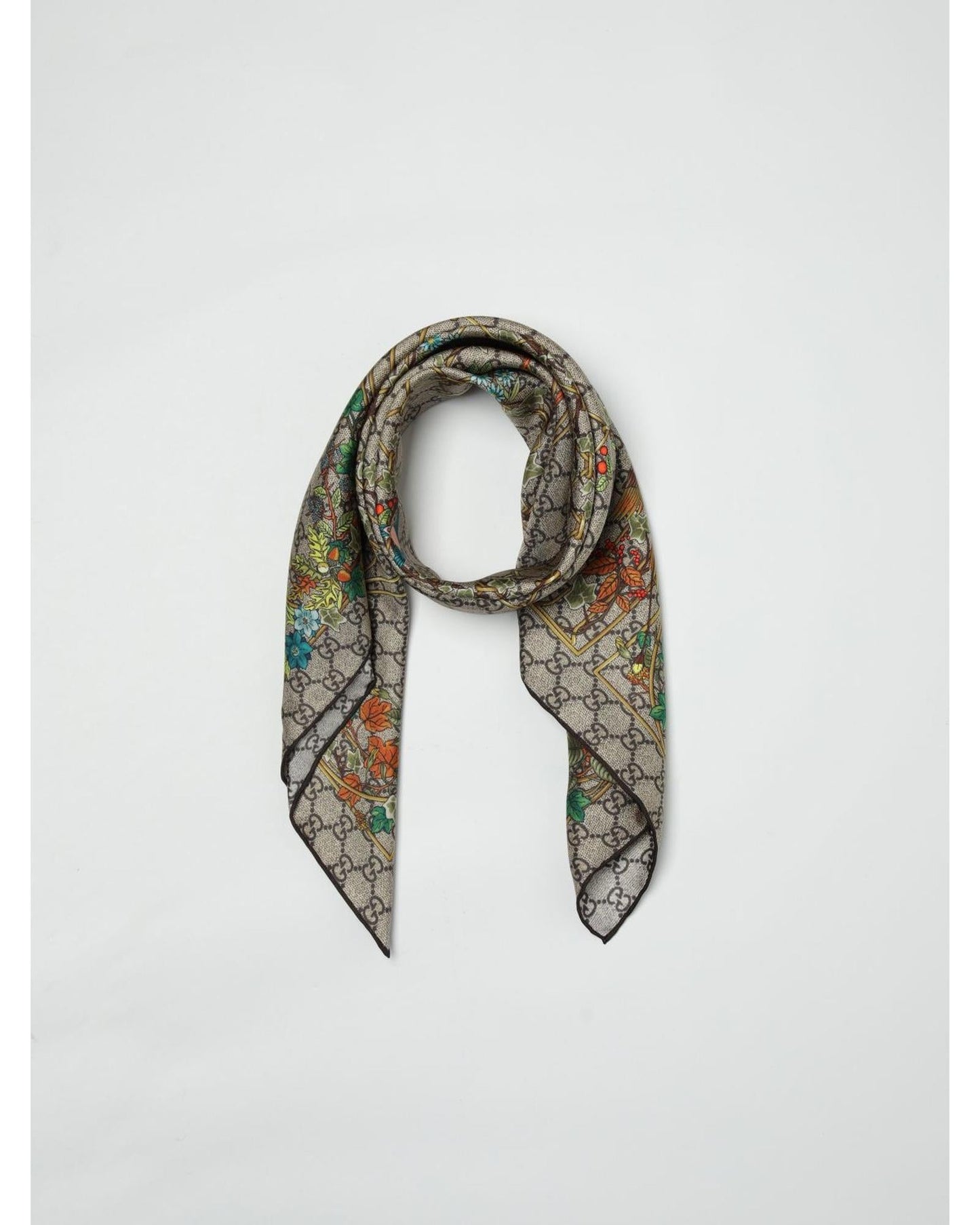 Gucci Floral Silk Scarf Women Sand Scarves
