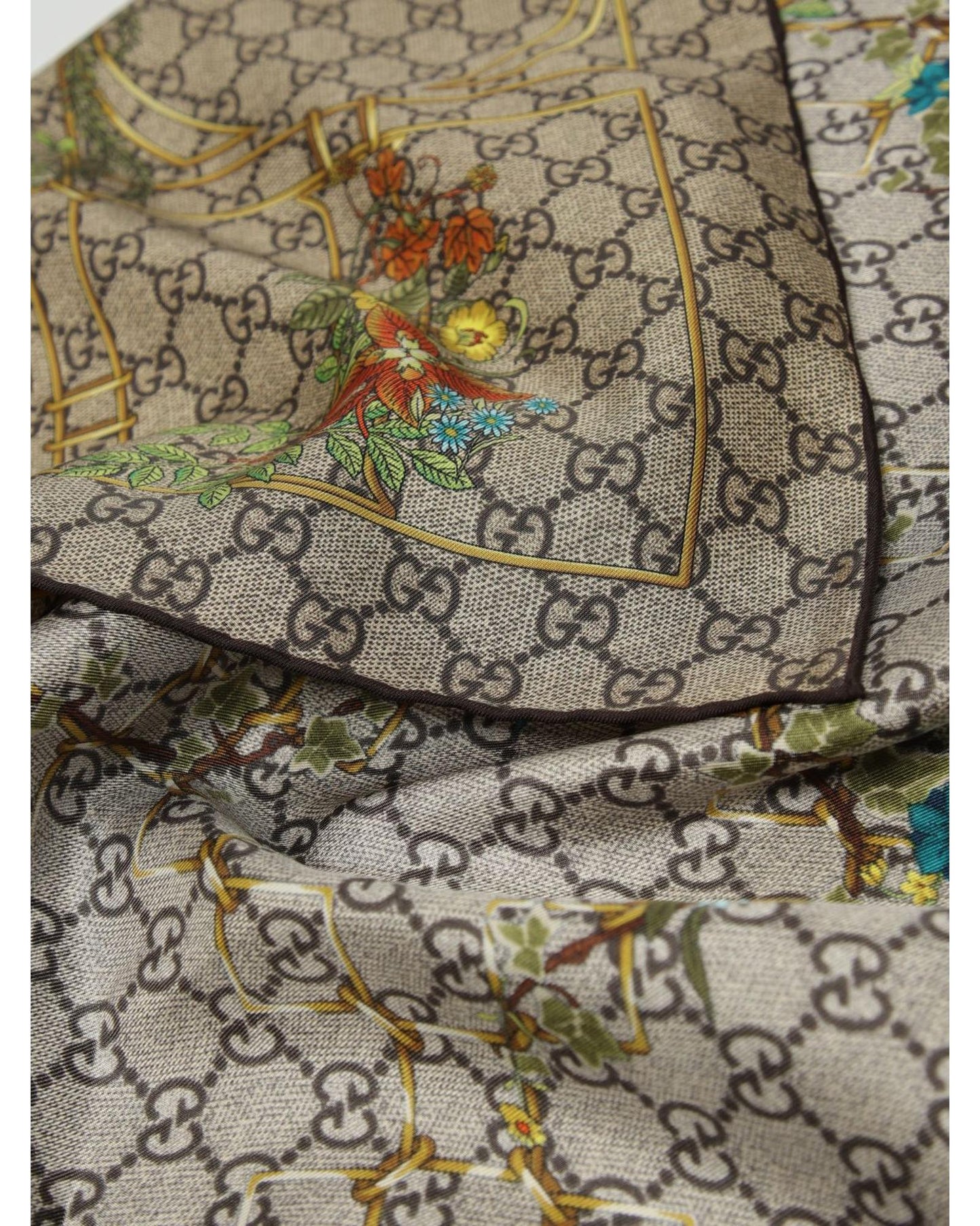 Gucci Floral Silk Scarf Women Sand Scarves