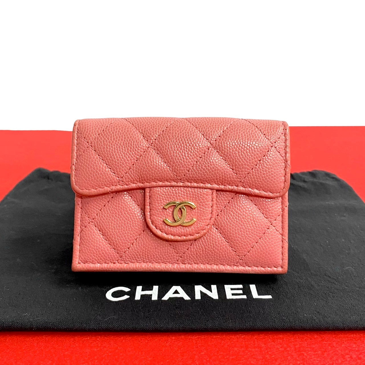 CHANEL Tri-fold wallet Matt caviar skin pink Matrasse