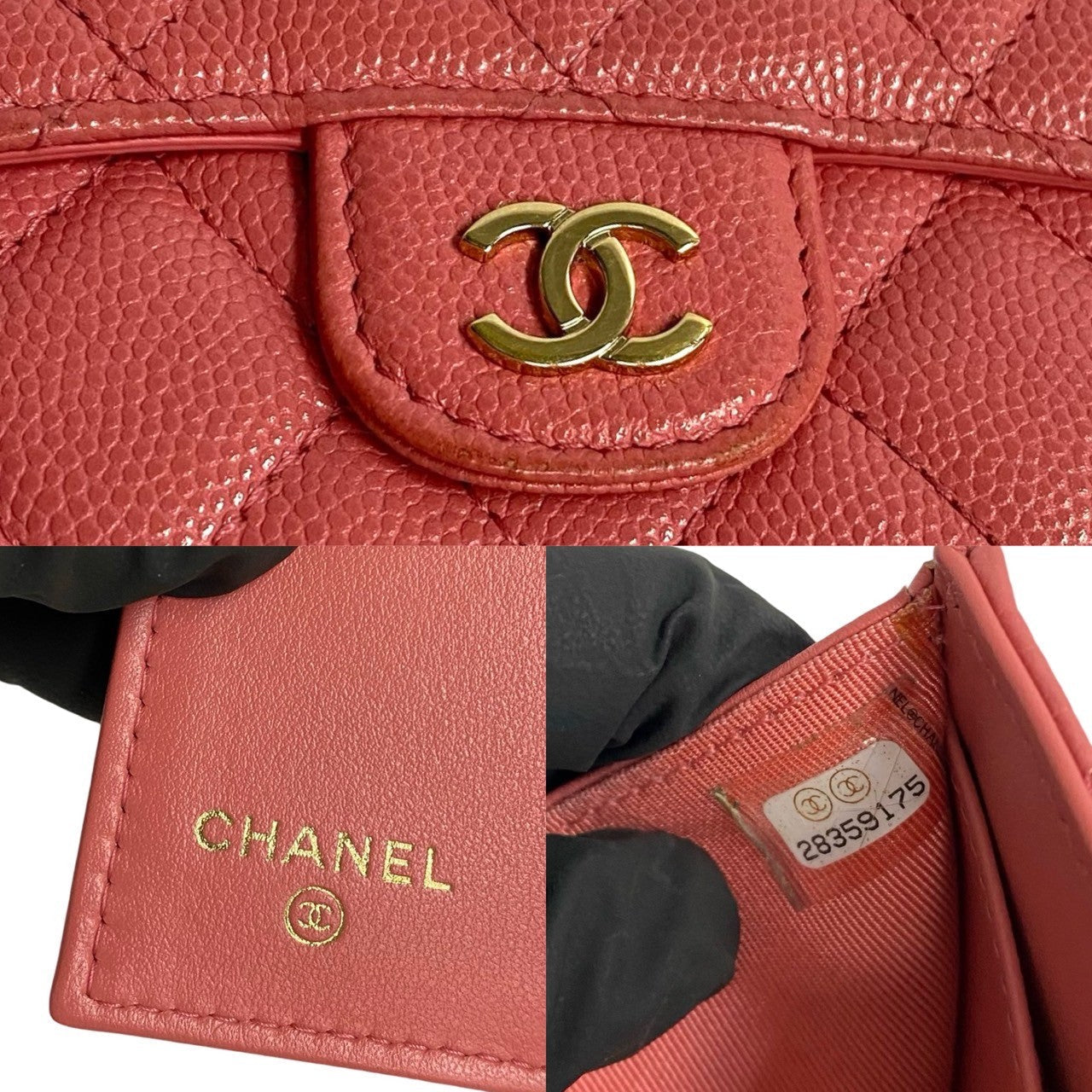 CHANEL Tri-fold wallet Matt caviar skin pink Matrasse