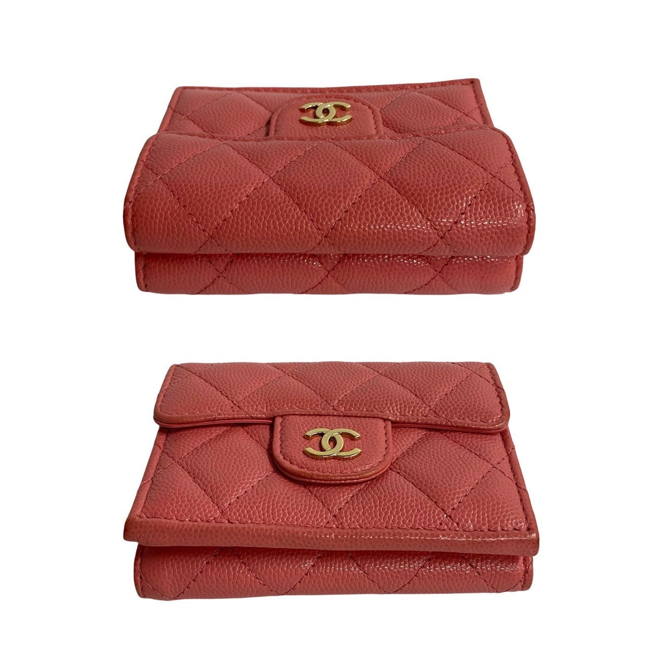 CHANEL Tri-fold wallet Matt caviar skin pink Matrasse