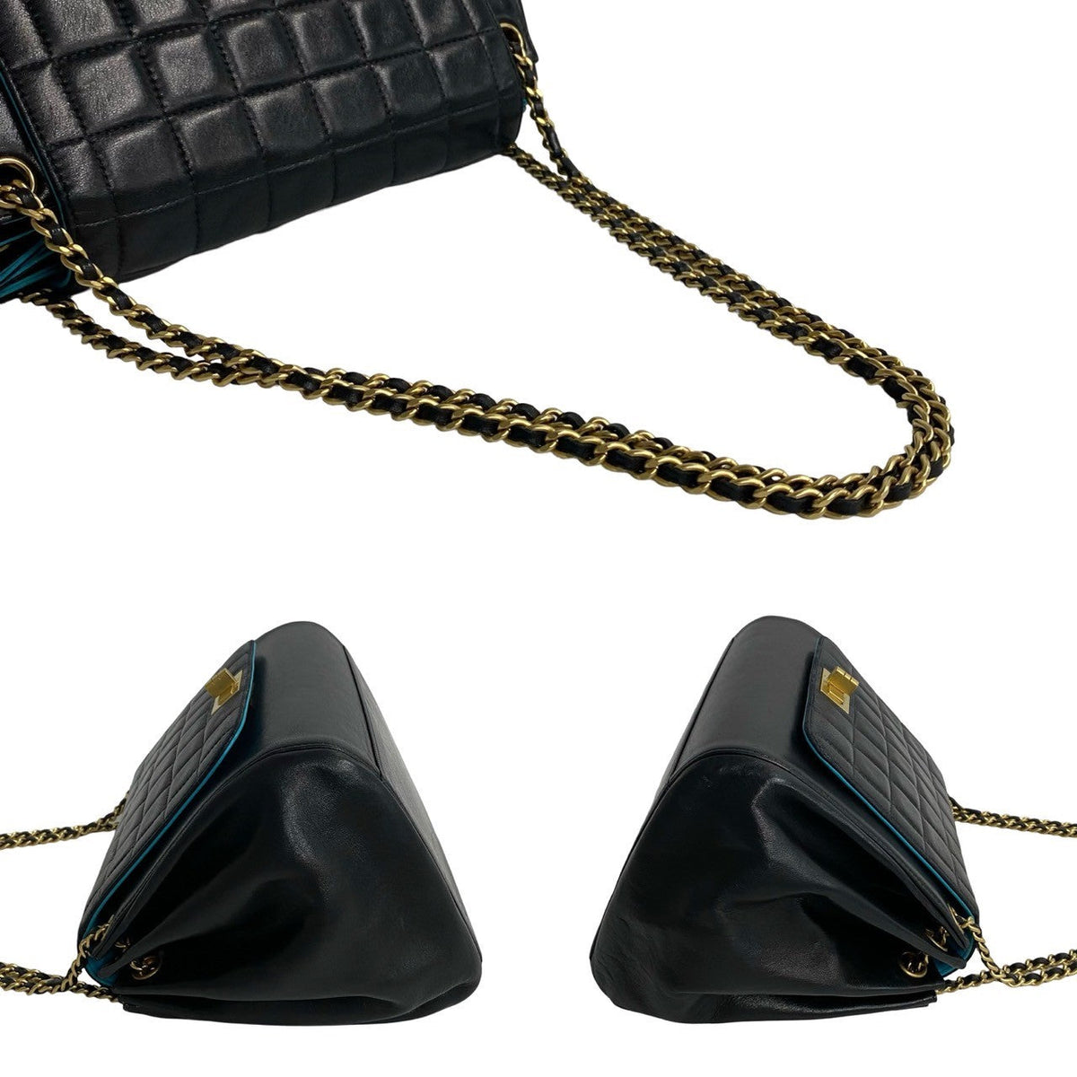 CHANEL Shoulder Bag lambskin black Chocolate bar