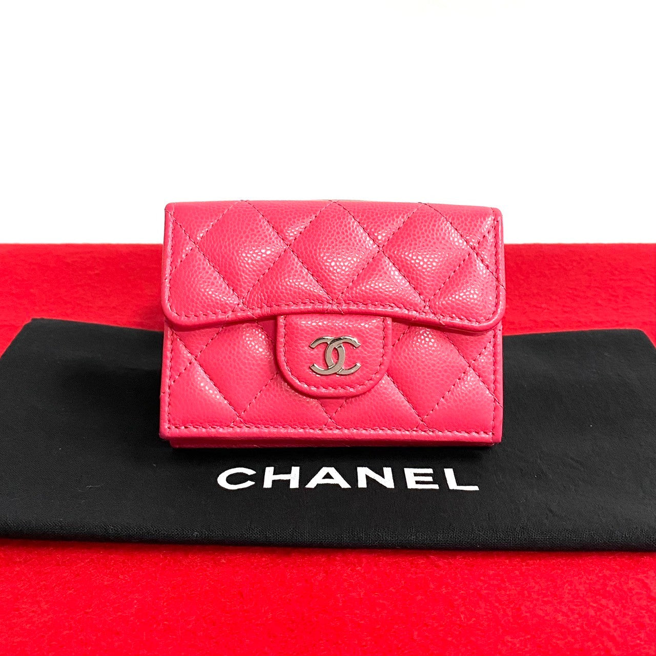 CHANEL Tri-fold wallet Matt caviar skin pink Matrasse