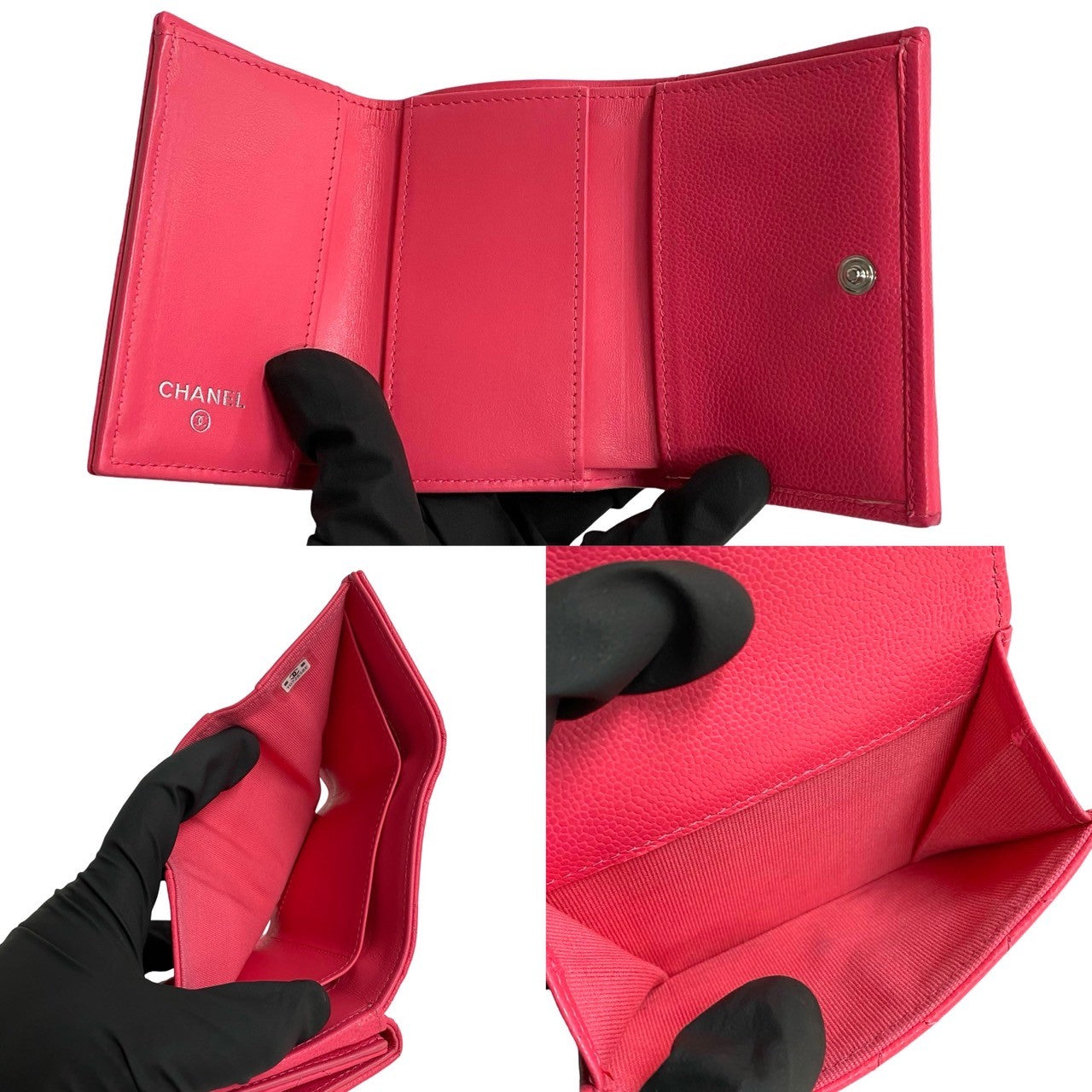 CHANEL Tri-fold wallet Matt caviar skin pink Matrasse