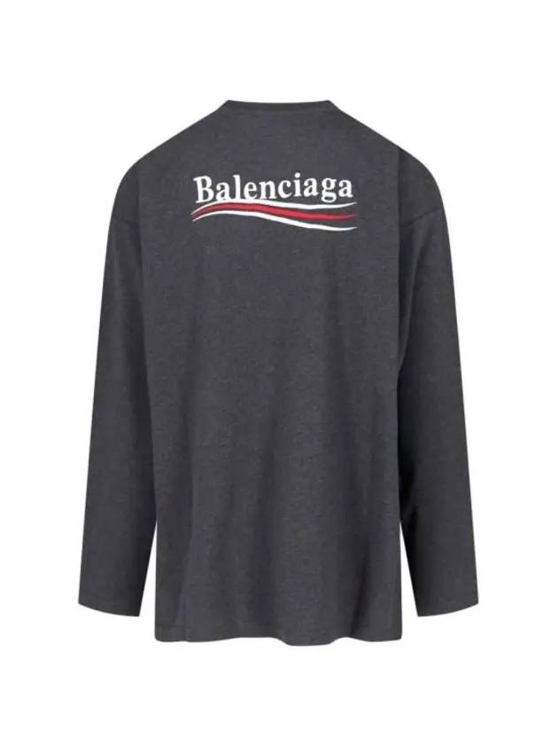 Luxury Balenciaga  Embroidered Logo Cotton Long Sleeve T-Shirt Grey