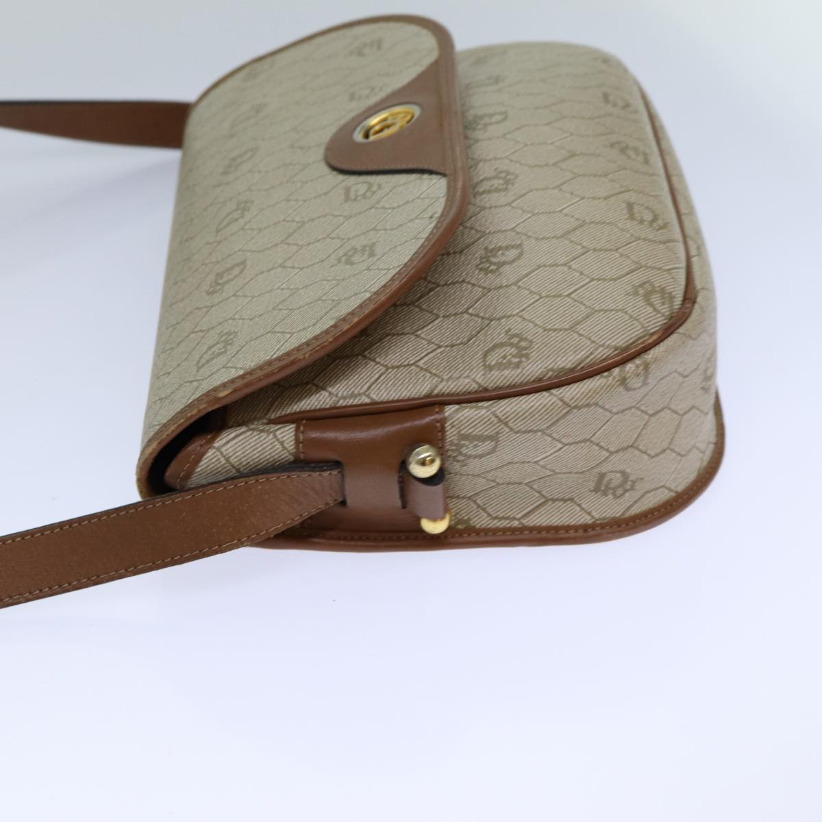 CHRISTIAN DIOR Honeycomb Canvas Shoulder Bag PVC Leather Beige Auth 77935