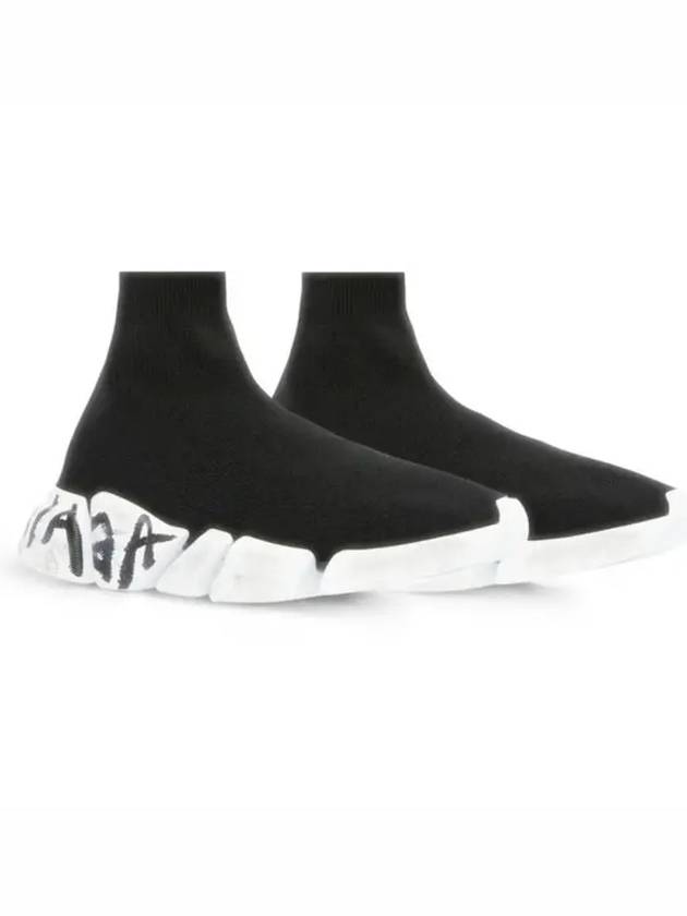 Luxury Balenciaga  Speed 2.0 Graffiti Knit High Top Sneakers Black