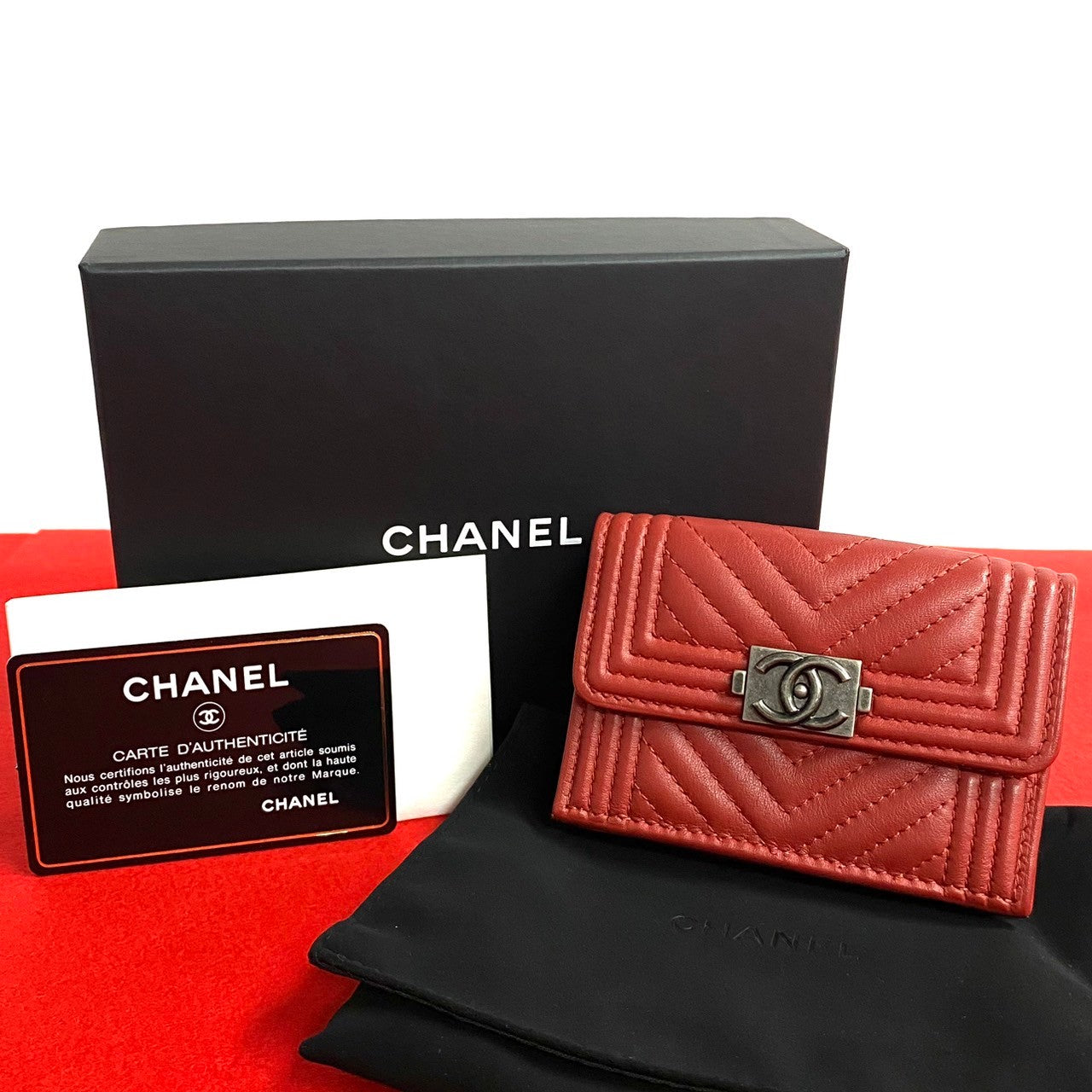 CHANEL Tri-fold wallet leather Red Boy chanel
