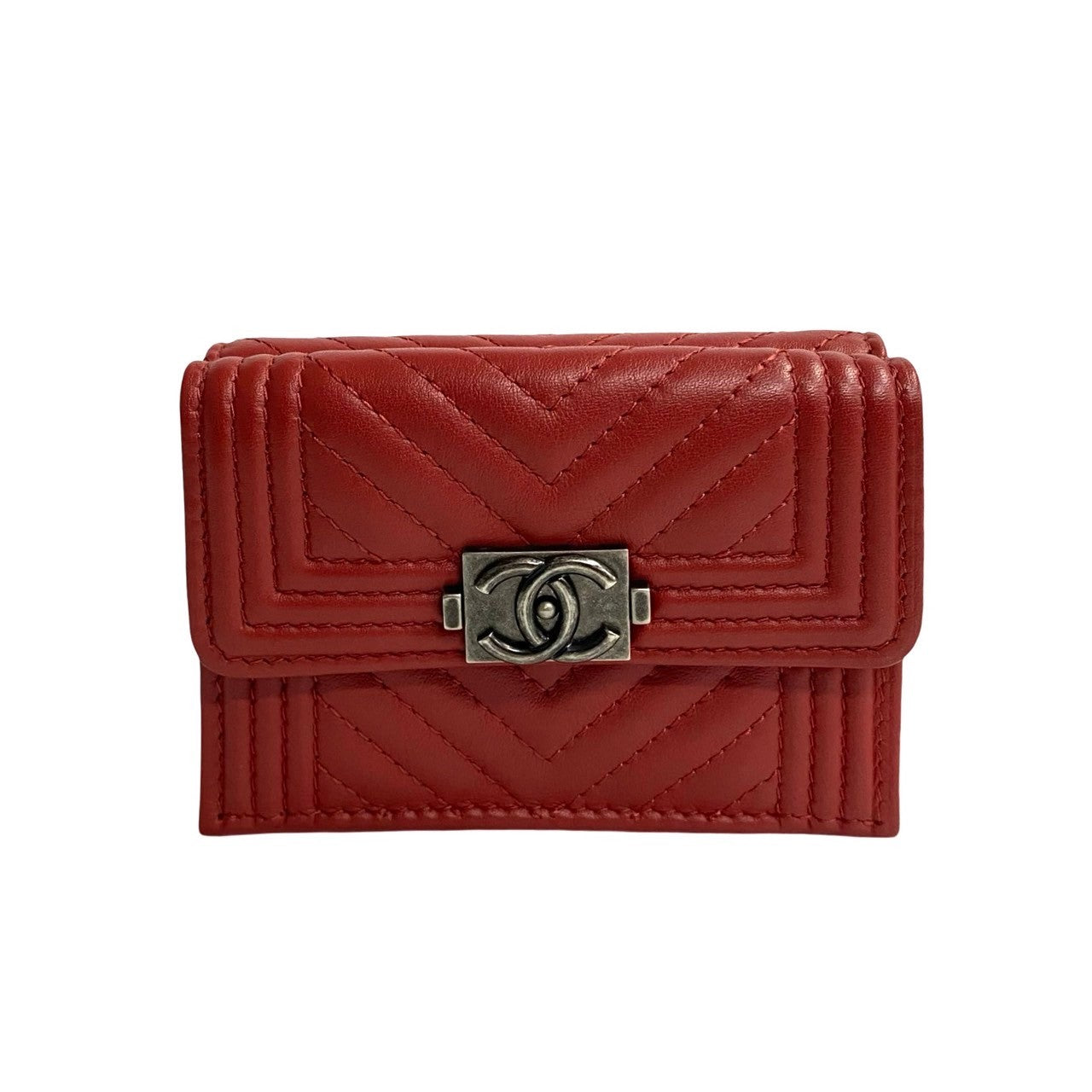 CHANEL Tri-fold wallet leather Red Boy chanel