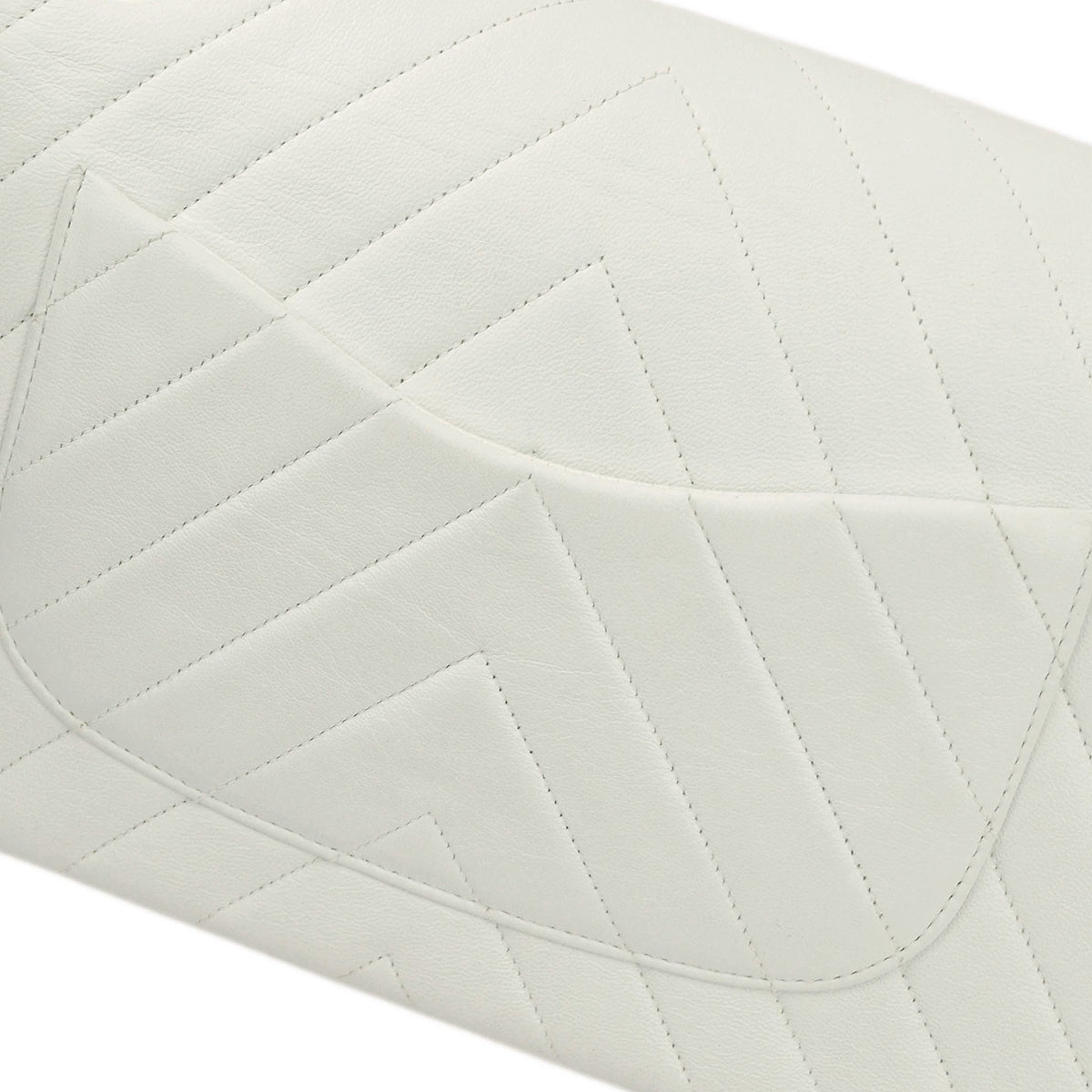 Chanel White Lambskin V Stitch Medium Classic Double Flap Shoulder Bag