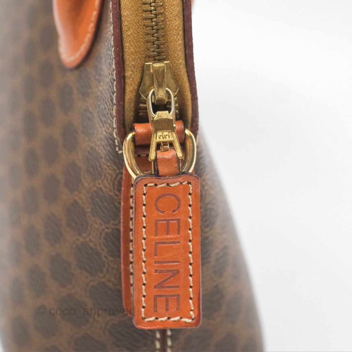 Celine Vintage Macadam Top Handle Bag Tan Brown