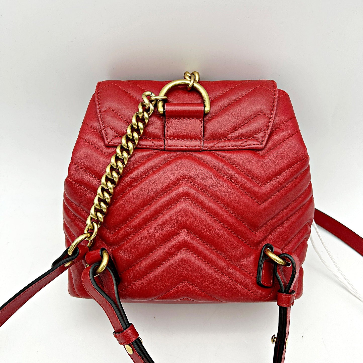GUCCI Calfskin Matelasse GG Marmont Flap Backpack Hibiscus Red LA