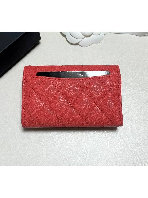 Classic Gold Logo Caviar Card Wallet Red Chanel